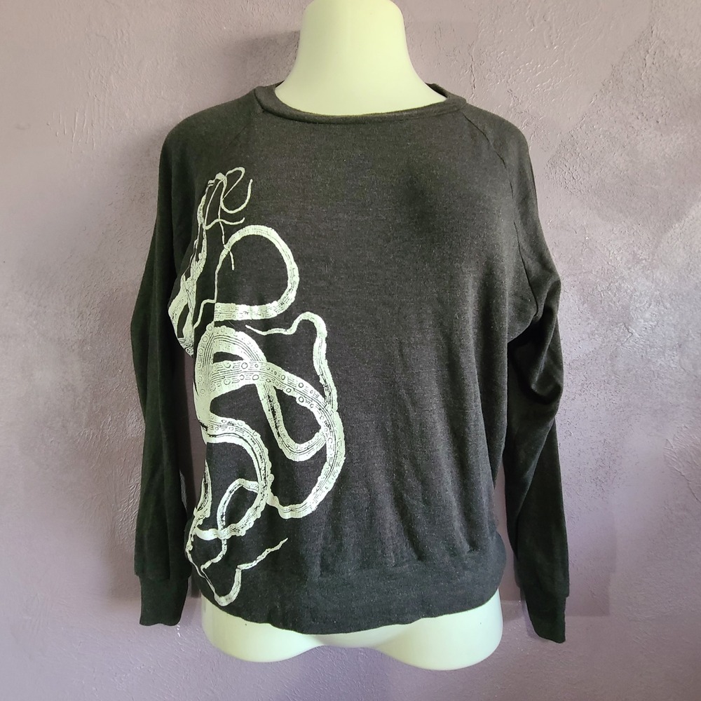 American Apparel Sweatshirt Women Medium Charcoal Octopus Graphic Tri-Blend